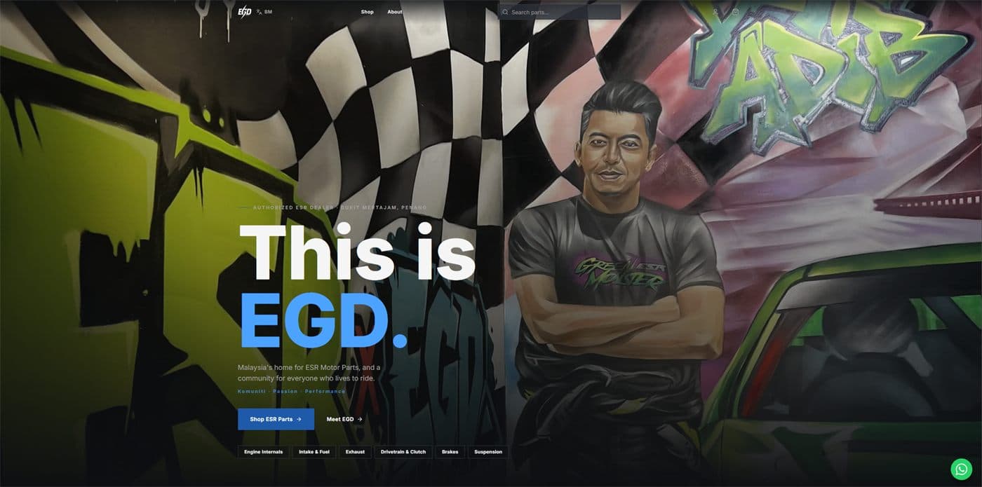 EGD Trading company website hero, a motorcycle-parts dealer in Penang